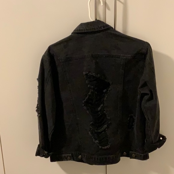 Distressed black denim jacket small - Picture 2 of 7